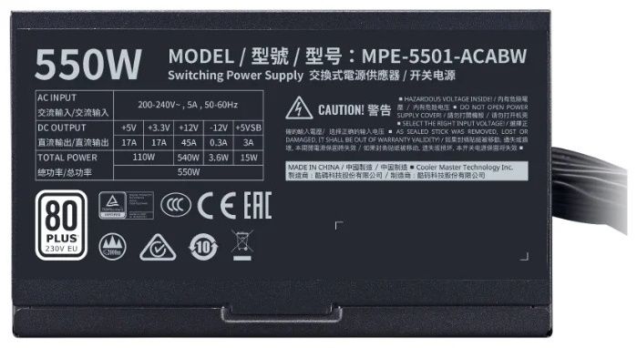 Блок питания Cooler Master MWE V2 550W White (MPE-5501-ACABW-EU)